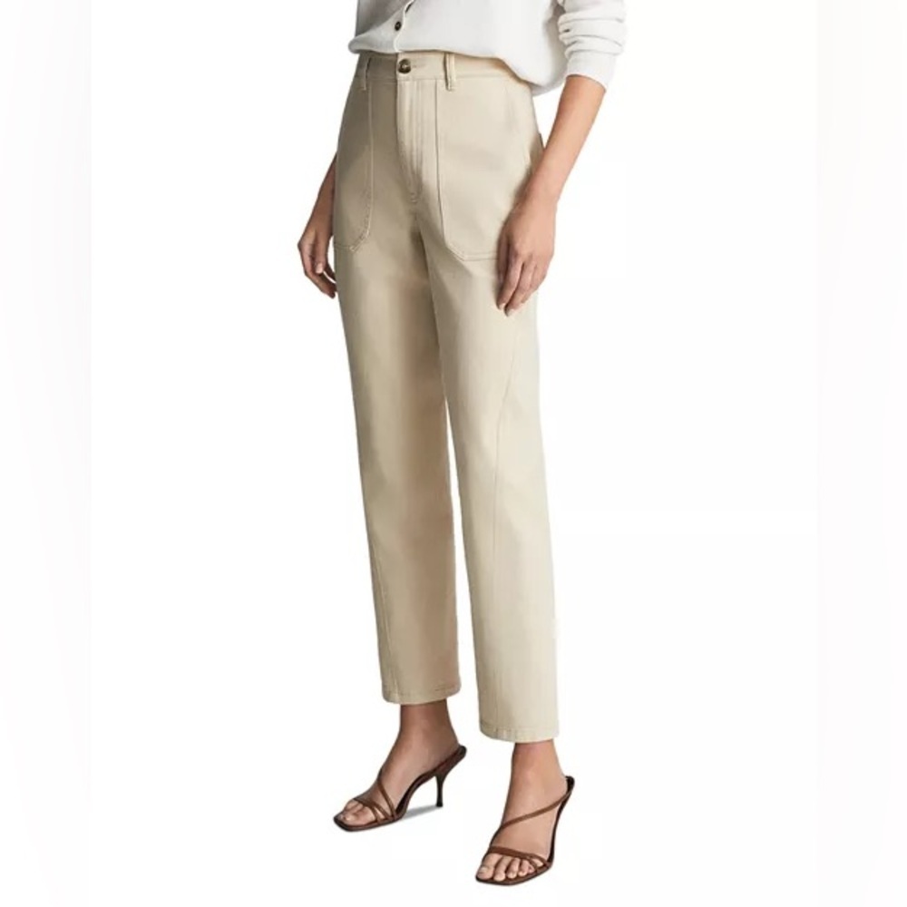 Reiss Womenโs Erin Tapered Leg Carpenter Trouser Pants in Beige Size 6